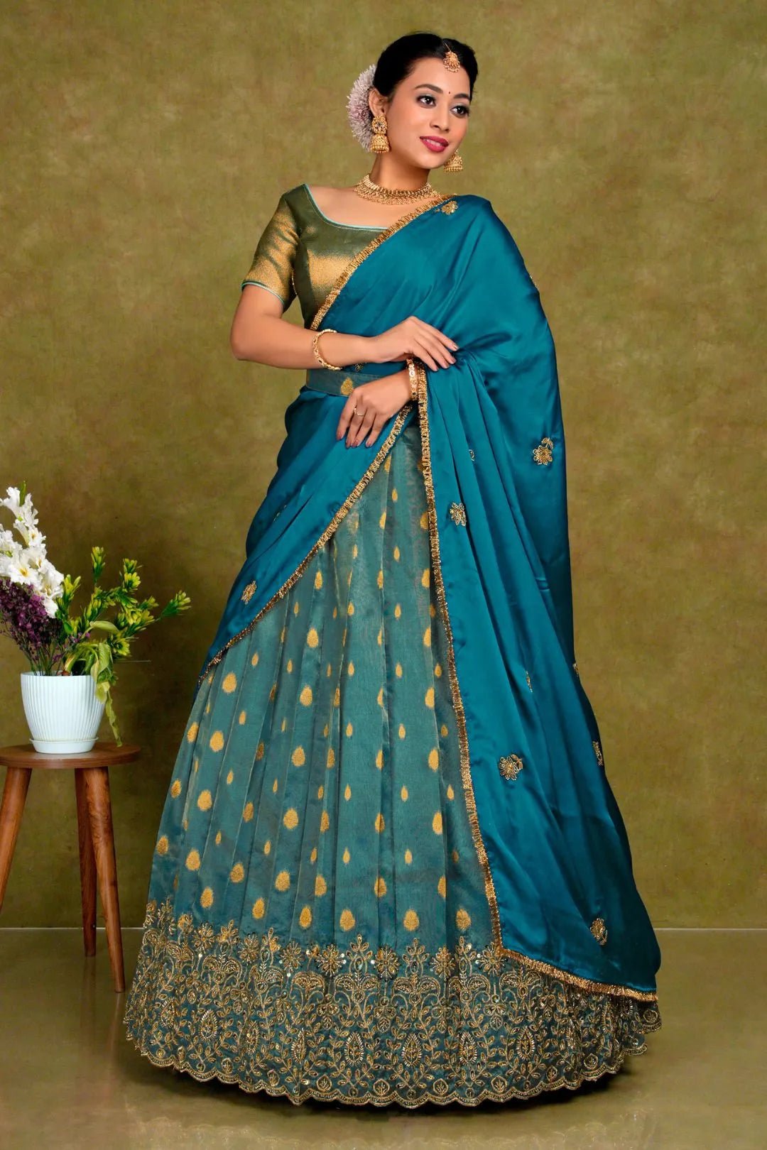 Peacock Designer Lehenga Choli in Tissue Silk For Women - Gajiwala