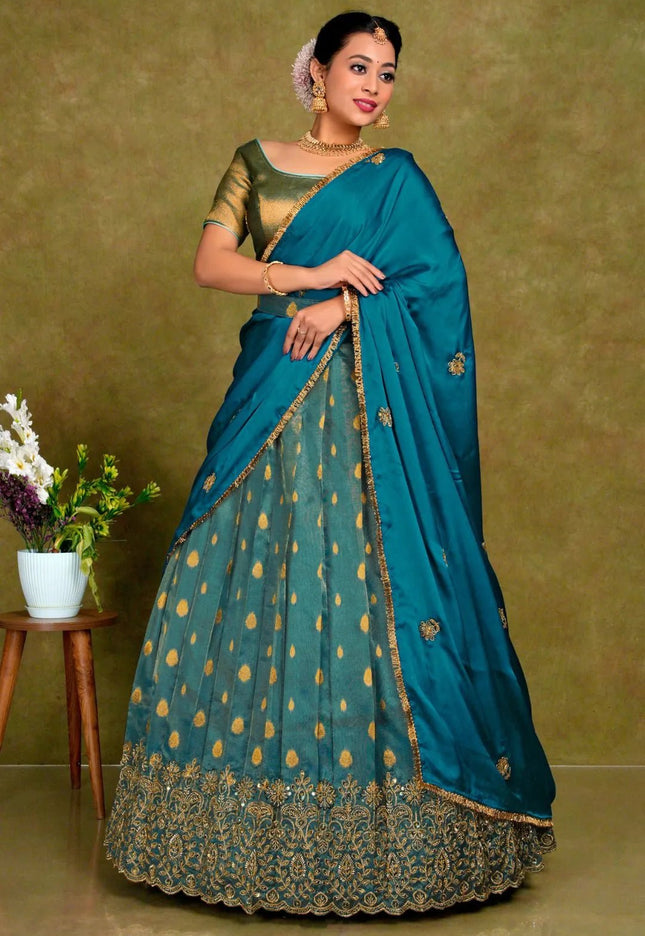 Peacock Designer Lehenga Choli in Tissue Silk For Women - Gajiwala