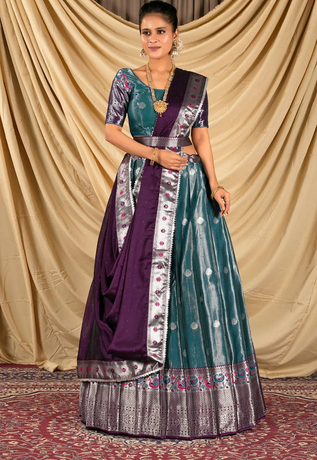 Peacock Zari Banarasi Silk Half Saree For Women - Gajiwala