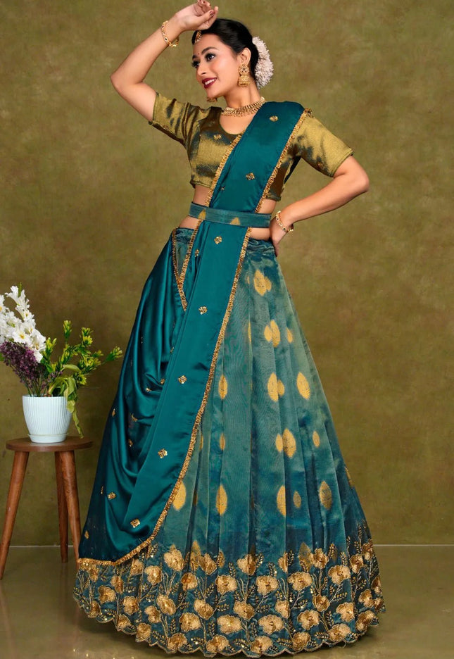 Peacock Zari Woven Tissue Silk Lehenga Choli For Women - Gajiwala