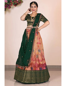 Pink Banarasi Jacquard Half Saree With Digital Print - Gajiwala