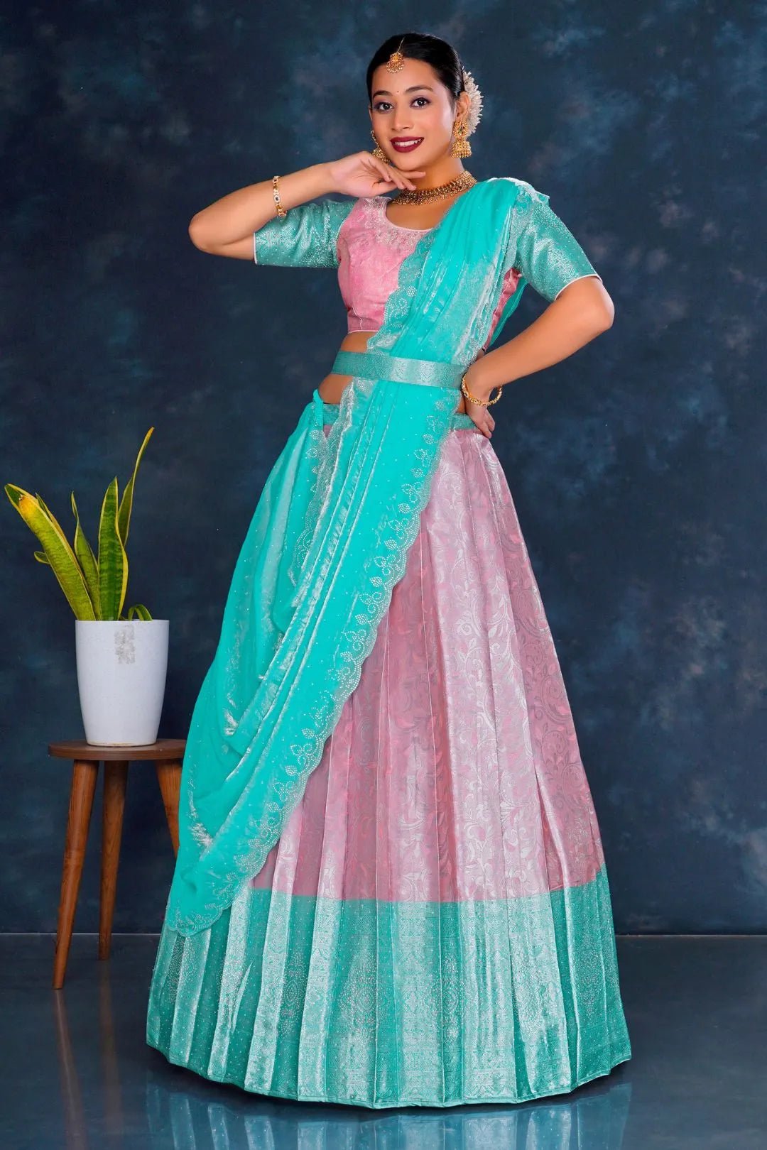 Pink Banarasi Lehenga Choli Set For Women - Gajiwala