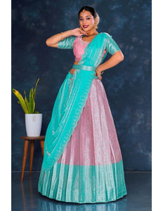 Pink Banarasi Lehenga Choli Set For Women - Gajiwala