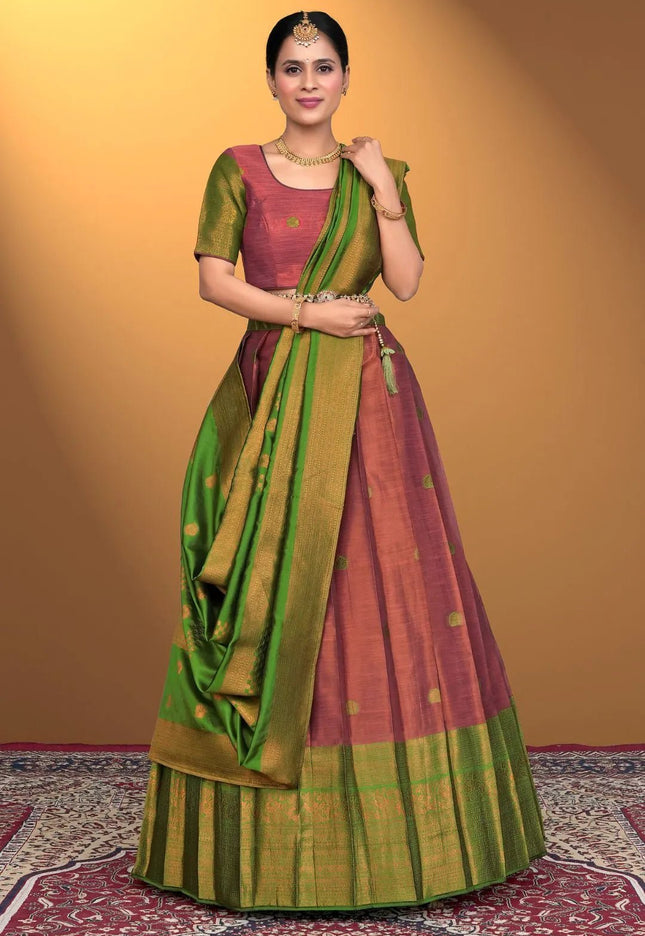 Pink Banarasi Pattu Half Saree With Zari Woven - Gajiwala