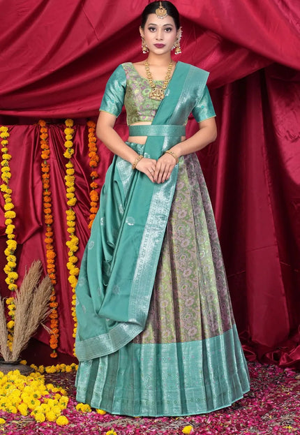 Pink Banarasi Silk Half Saree With Zari Weaving - Gajiwala