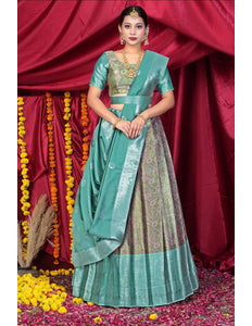 Pink Banarasi Silk Half Saree With Zari Weaving - Gajiwala