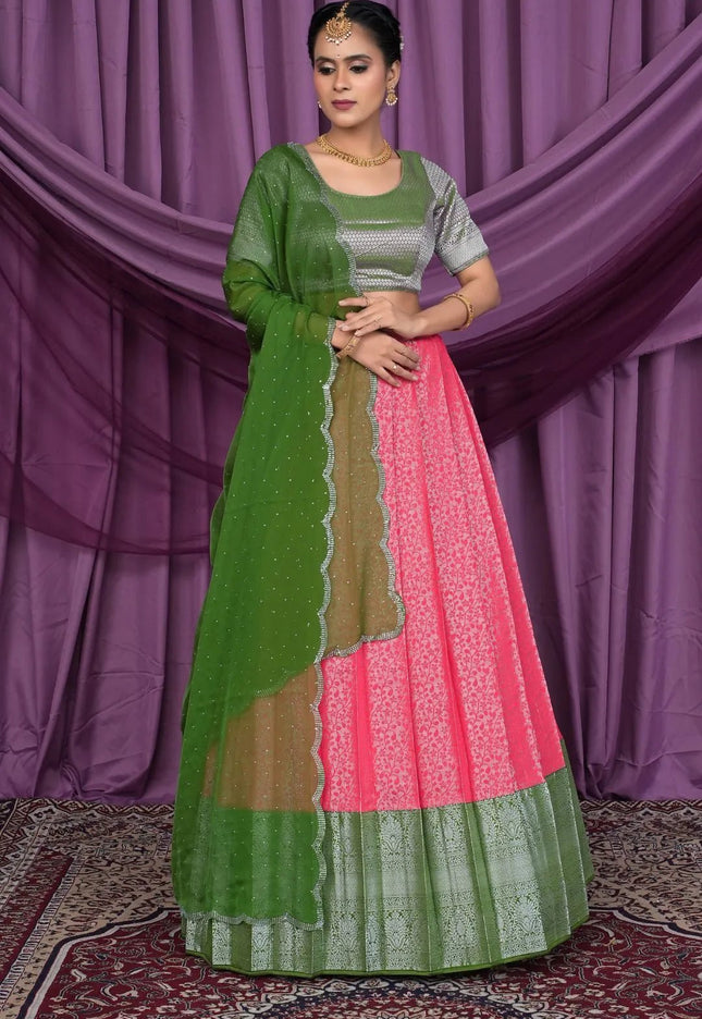 Pink Banarasi Silk Latest Lehenga Choli With Zari Work - Gajiwala
