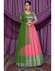 Pink Banarasi Silk Latest Lehenga Choli With Zari Work - Gajiwala