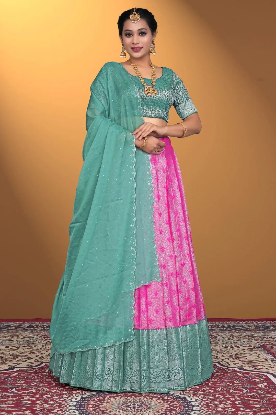 Pink Banarasi Silk Latest Lehenga Choli With Zari Work - Gajiwala