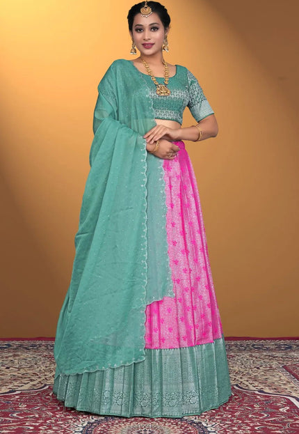 Pink Banarasi Silk Latest Lehenga Choli With Zari Work - Gajiwala