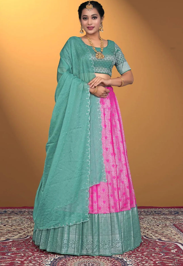 Pink Banarasi Silk Latest Lehenga Choli With Zari Work - Gajiwala