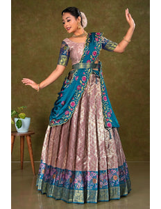 Pink Banarasi Silk Lehenga Choli With Zari Woven - Gajiwala