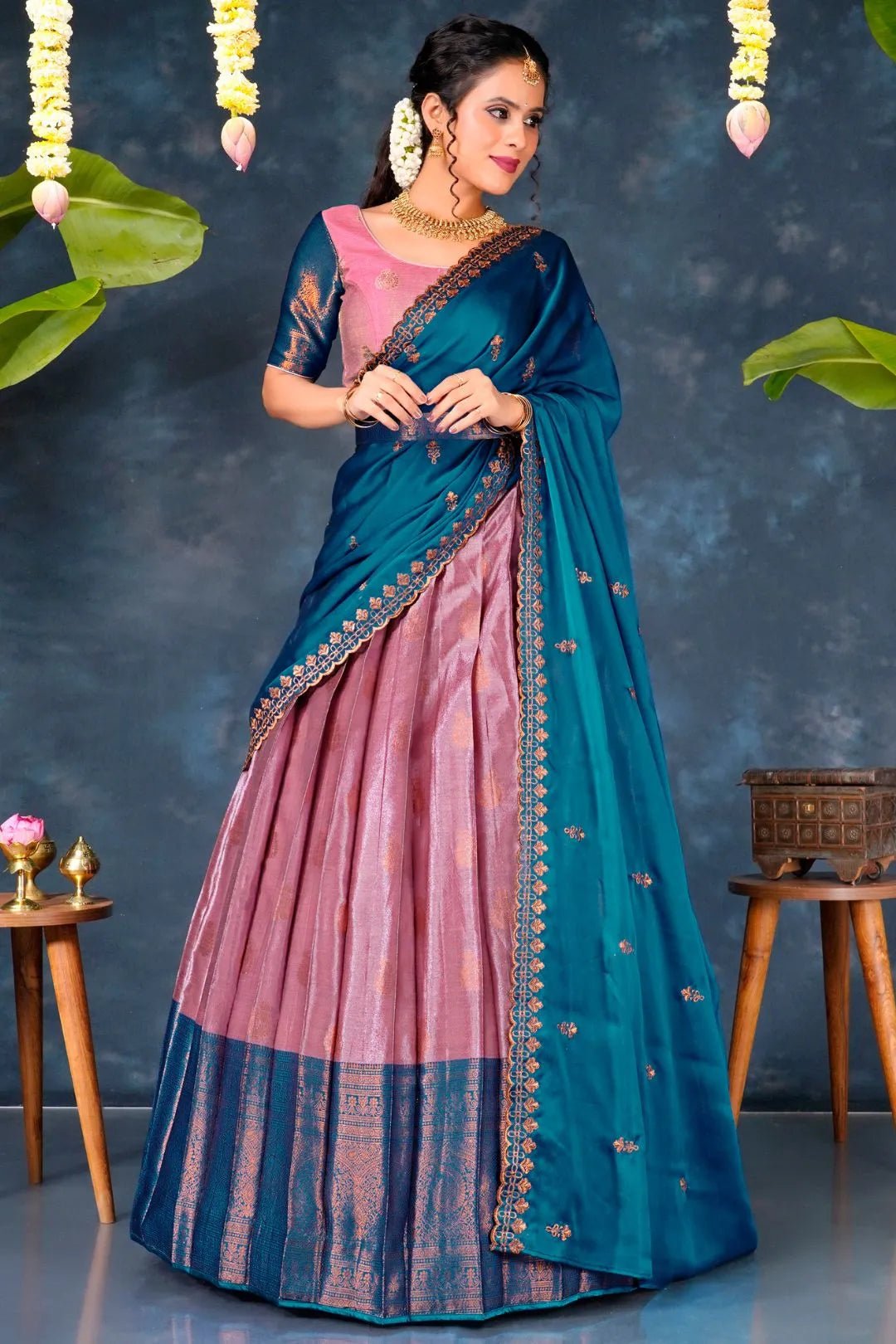 Pink Banarasi Silk Lehenga Choli With Zari woven - Gajiwala