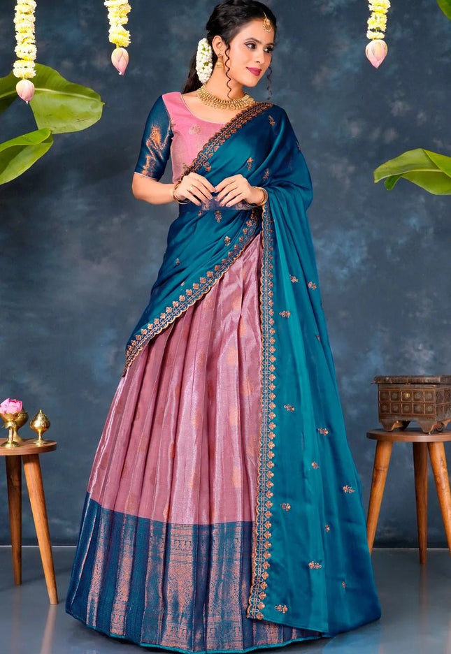 Pink Banarasi Silk Lehenga Choli With Zari woven - Gajiwala