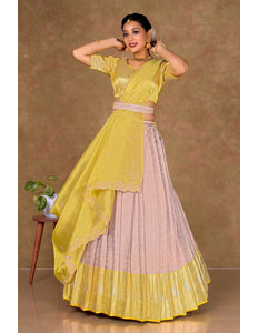Pink Banarasi Silk Lehenga Choli With Zari Woven - Gajiwala