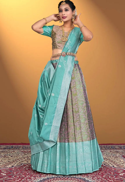 Pink Banarasi Zari Silk Half Saree With For Women - Gajiwala