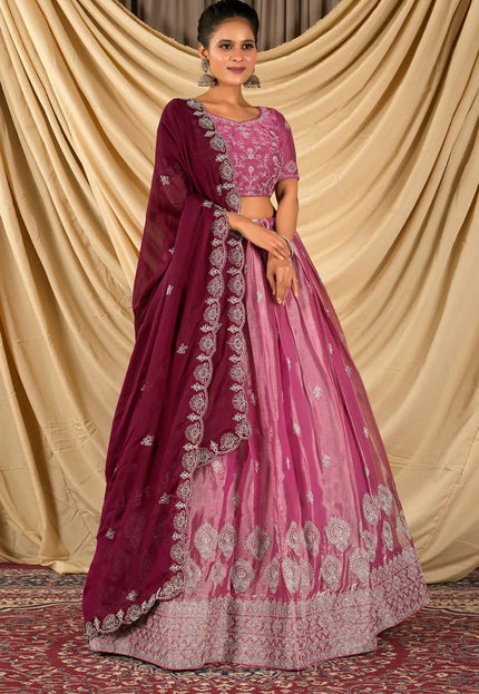Pink Barbery Silk Lehenga Choli With Rangoli Dupatta - Gajiwala