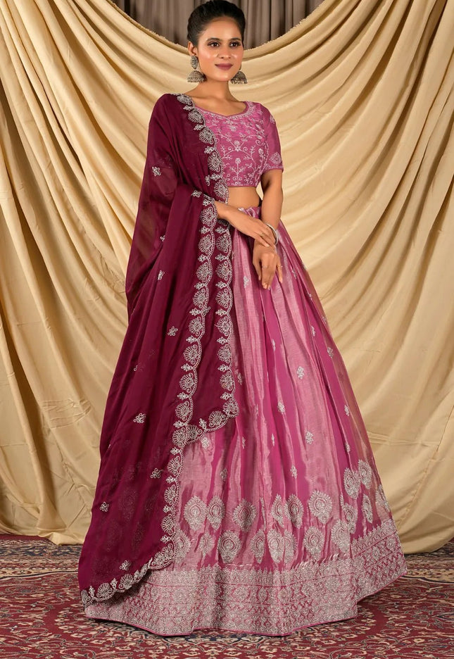 Pink Barbery Silk Lehenga Choli With Rangoli Dupatta - Gajiwala