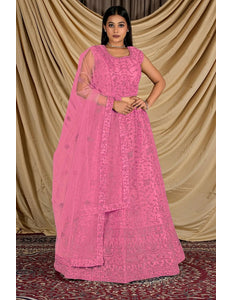 Pink Colour Net Crop Top Lehenga Choli - Gajiwala