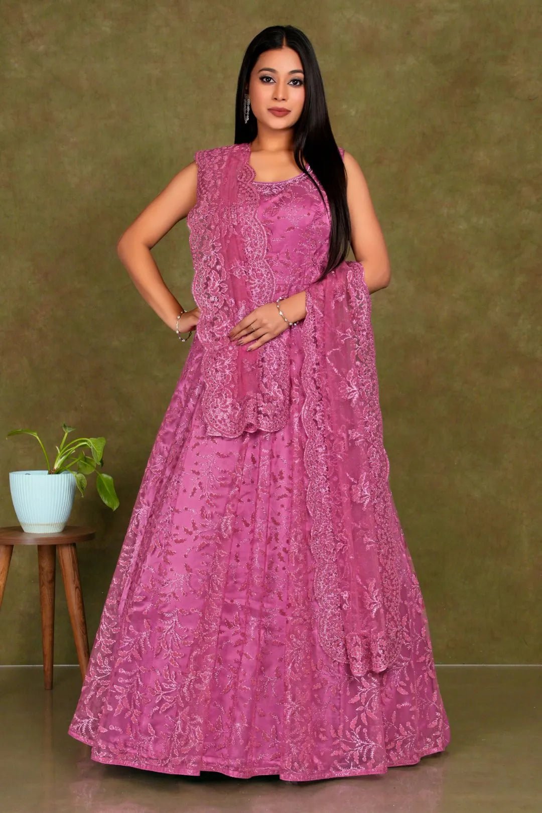 Pink Colour Party Wear Net Gown For Women - Gajiwala