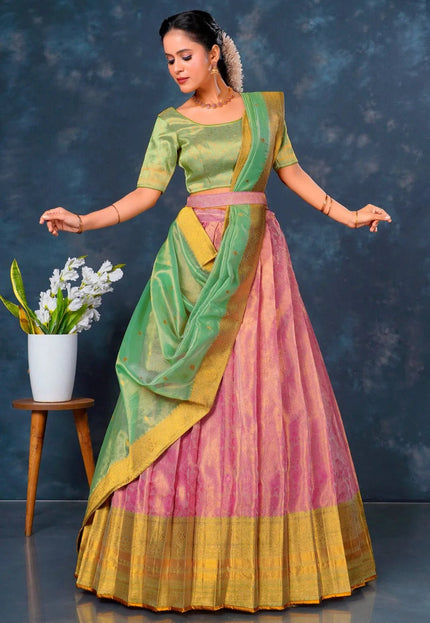 Pink Designer Lehenga Choli in Tissue Silk - Gajiwala