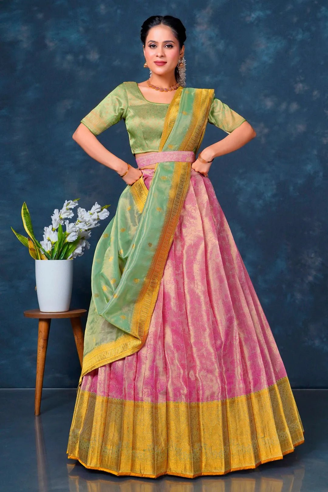 Pink Designer Lehenga Choli in Tissue Silk For Women - Gajiwala