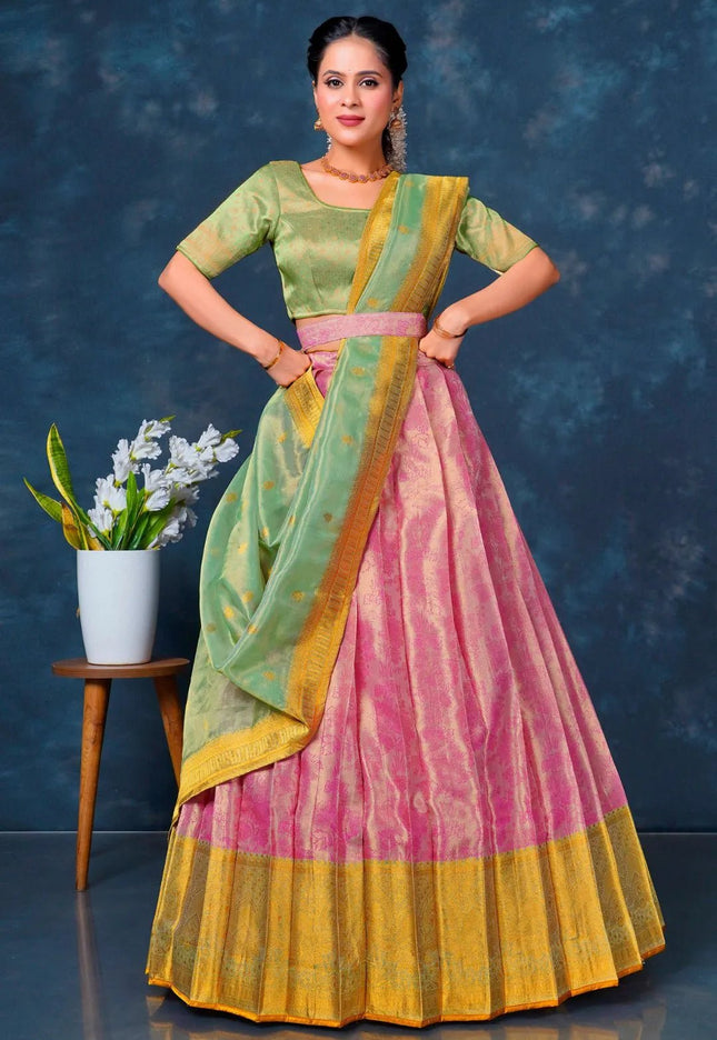 Pink Designer Lehenga Choli in Tissue Silk For Women - Gajiwala