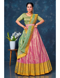 Pink Designer Lehenga Choli in Tissue Silk For Women - Gajiwala