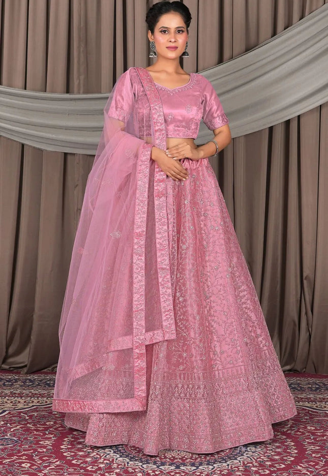 Pink Designer Net Lehenga Choli For Weddings - Gajiwala