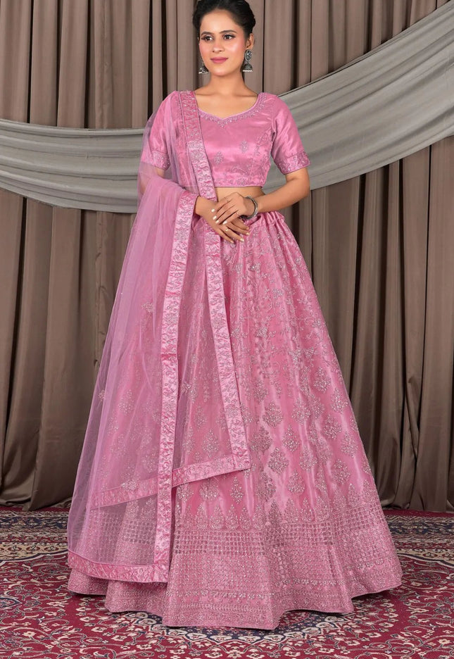 Pink Designer Net Lehenga Choli For Women - Gajiwala