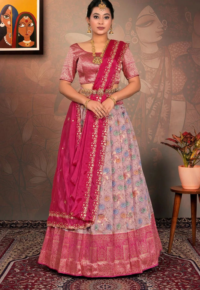 Pink Digital Print Banglori Slub Lehenga Choli For Women - Gajiwala