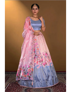 Pink Digital Printed Satin Lehenga With Chinnon Dupatta - Gajiwala
