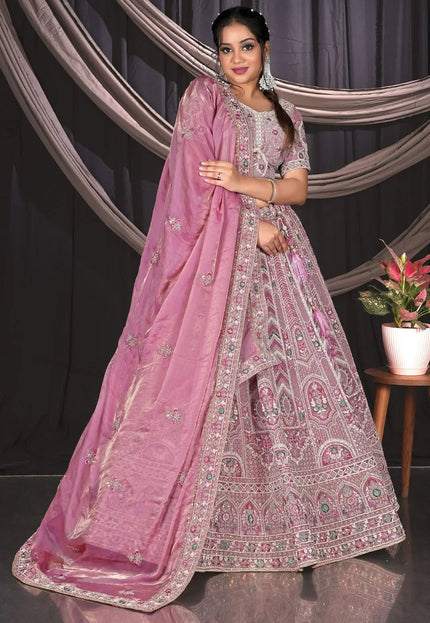 Pink Embroidered Jimmy Chew Lehenga Choli For Weddings - Gajiwala