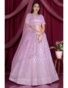 Pink Embroidery Work Net Lehenga Choli - Gajiwala