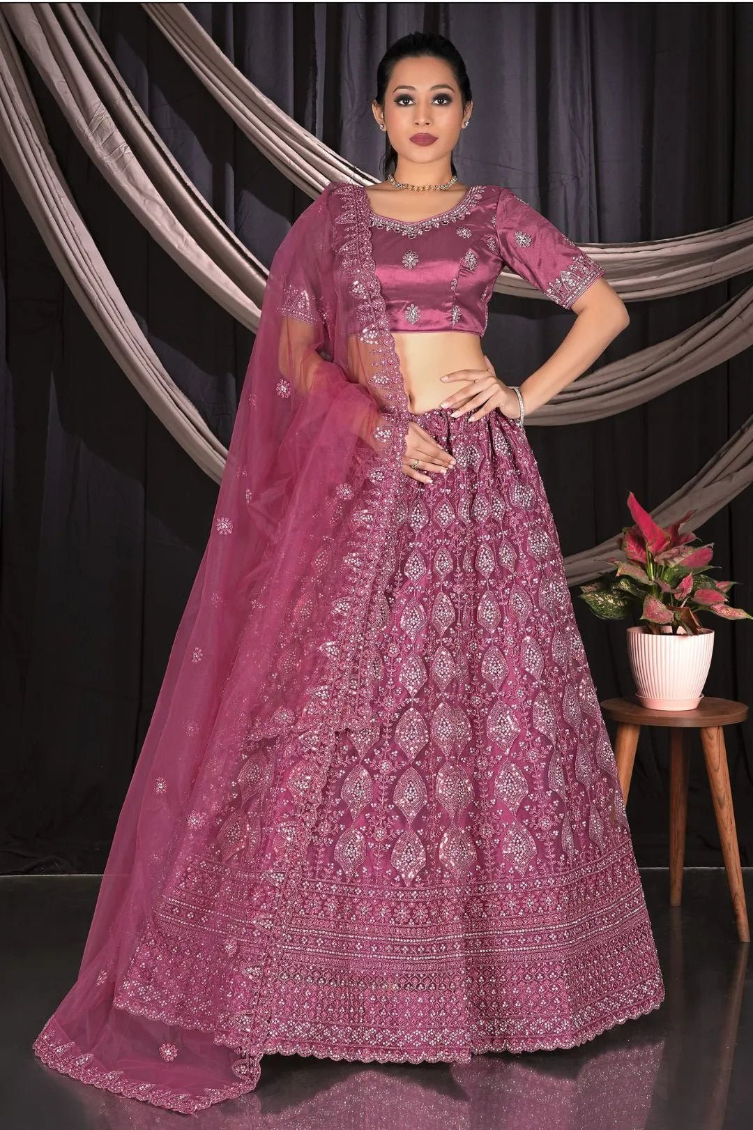 Pink Exclusive Net Lehenga Choli With Embroidered Work - Gajiwala