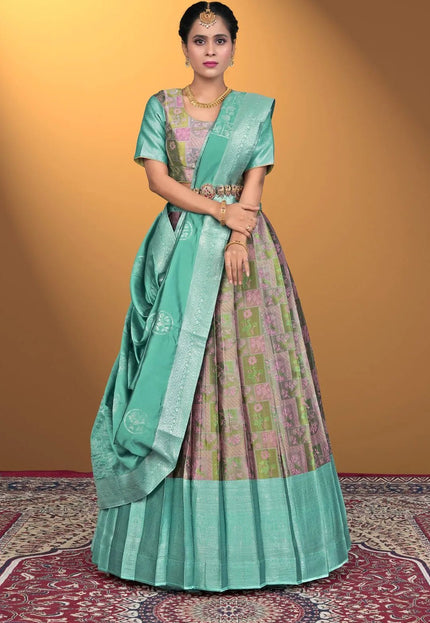 Pink Jacquard Fabric Half Saree With Digital Print - Gajiwala