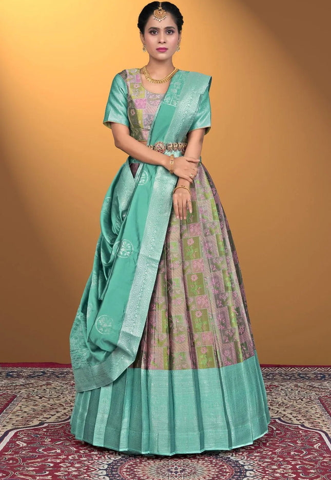 Pink Jacquard Fabric Half Saree With Digital Print - Gajiwala