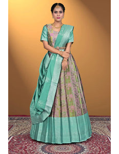 Pink Jacquard Fabric Half Saree With Digital Print - Gajiwala