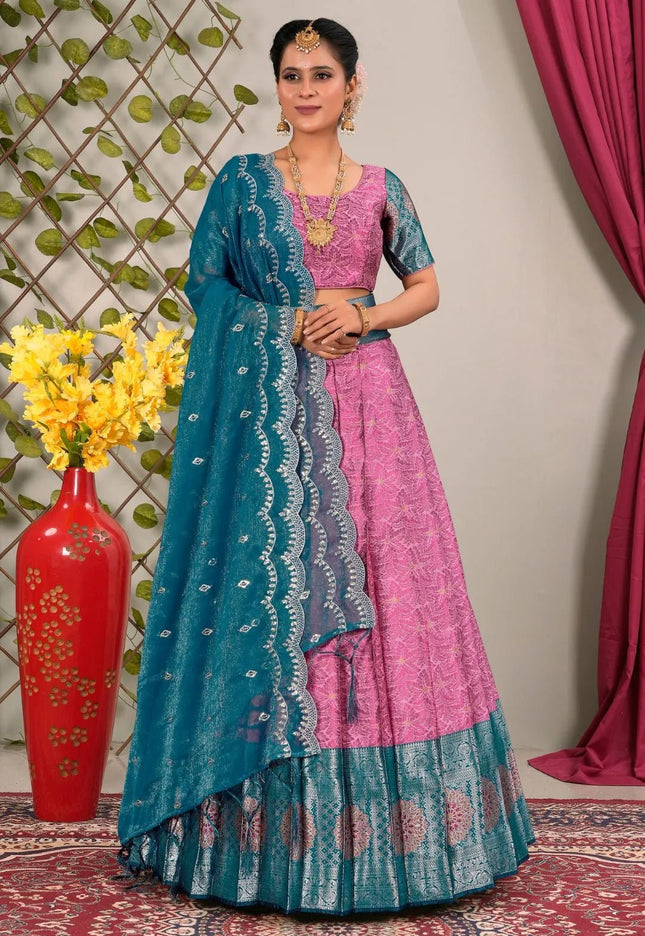 Pink Jacquard Silk Lehenga Choli for Women - Gajiwala
