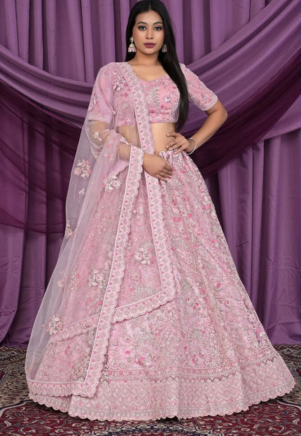 Pink Latest Heavy Net Lehenga Choli For Women - Gajiwala
