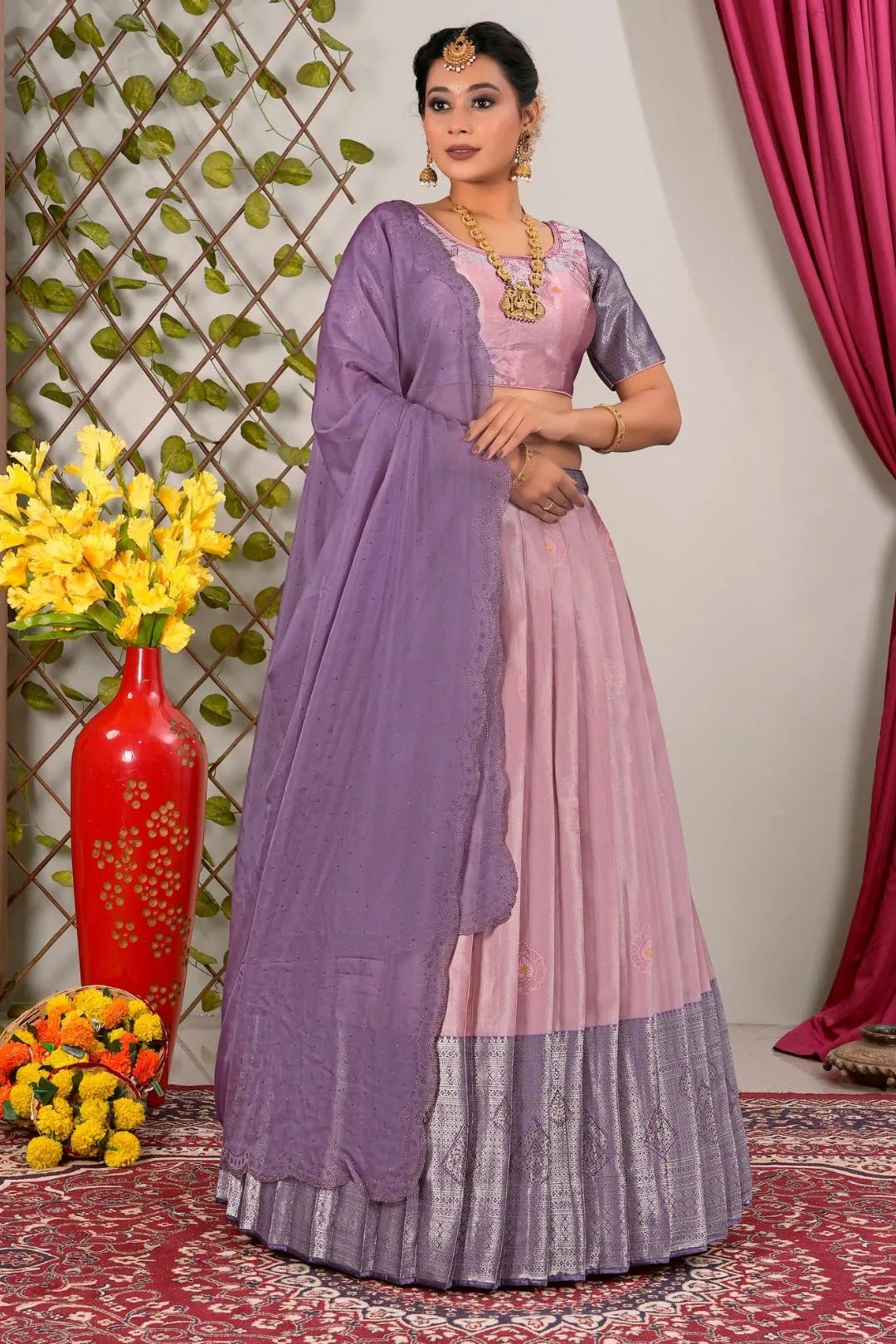 Pink Latest Jacquard Silk Zari Weaving Lehenga Choli - Gajiwala