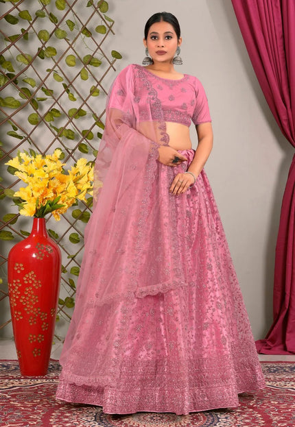 Pink Latest Net Lehenga Choli Set Wedding - Gajiwala