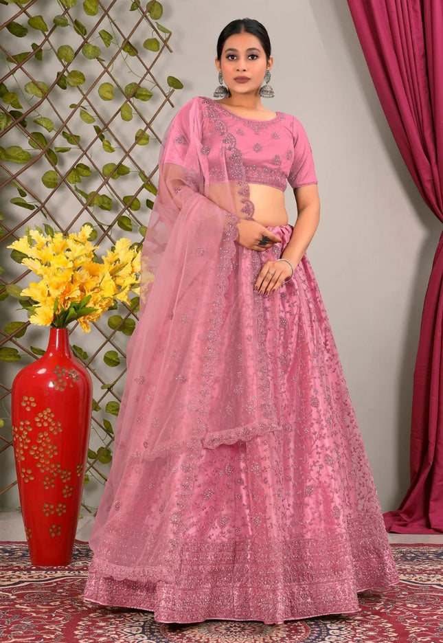 Pink Latest Net Lehenga Choli Set Wedding - Gajiwala