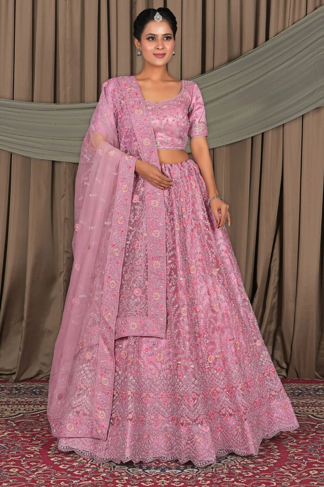 Pink Latest Party Wear Net Lehenga Choli - Gajiwala
