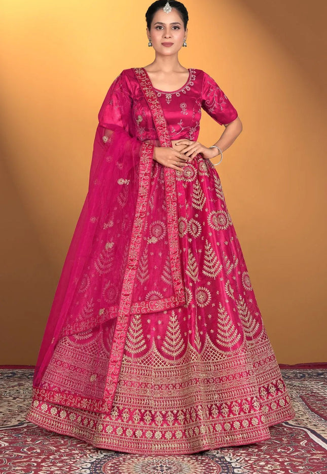 Pink Net Lehenga Choli For Women With Embroidery Work - Gajiwala