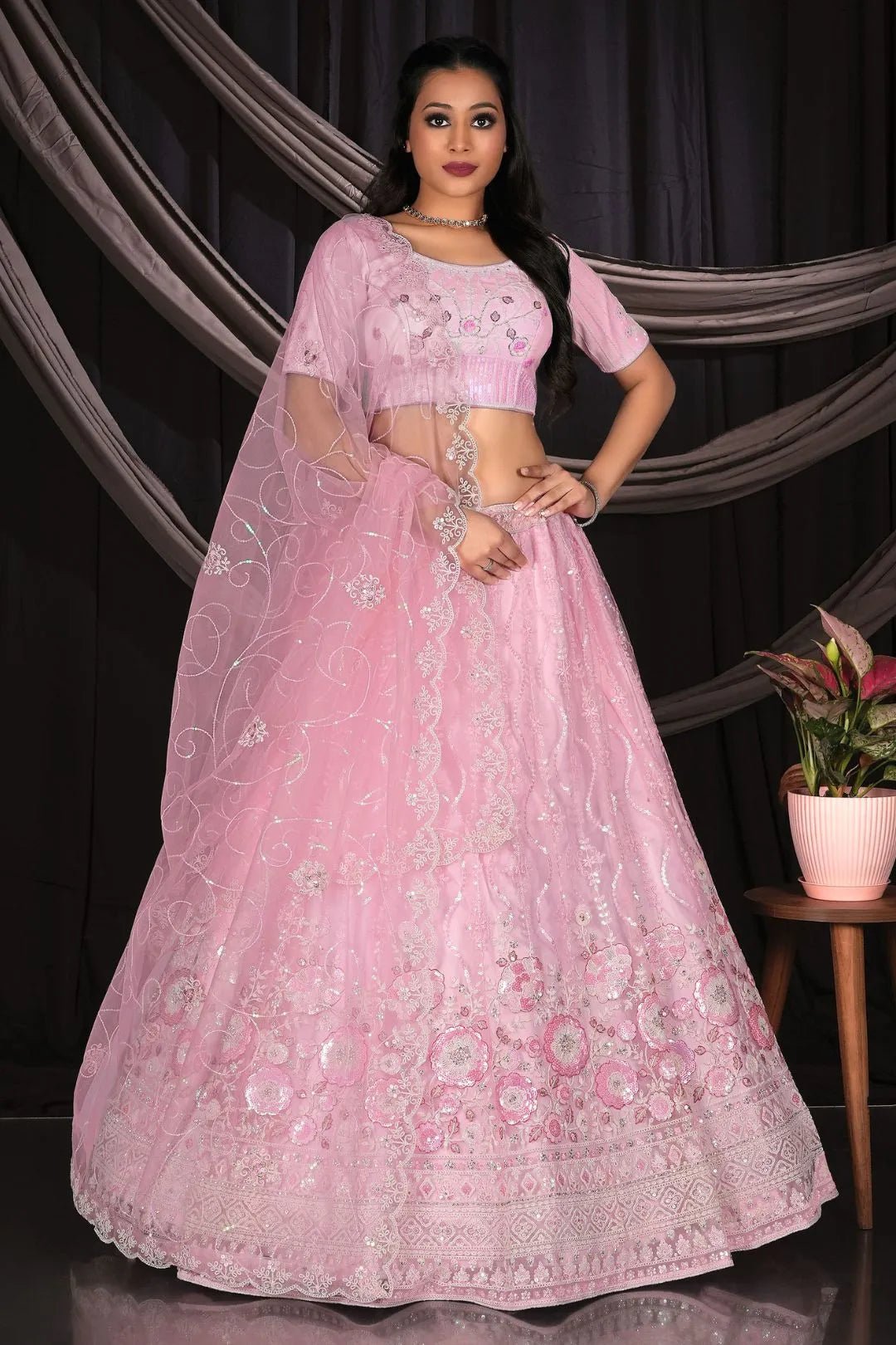 Pink Net Lehenga Choli For Women's in Wedding - Gajiwala