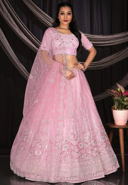 Pink Net Lehenga Choli For Women's in Wedding - Gajiwala