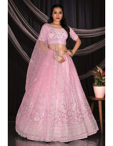 Pink Net Lehenga Choli For Women's in Wedding - Gajiwala