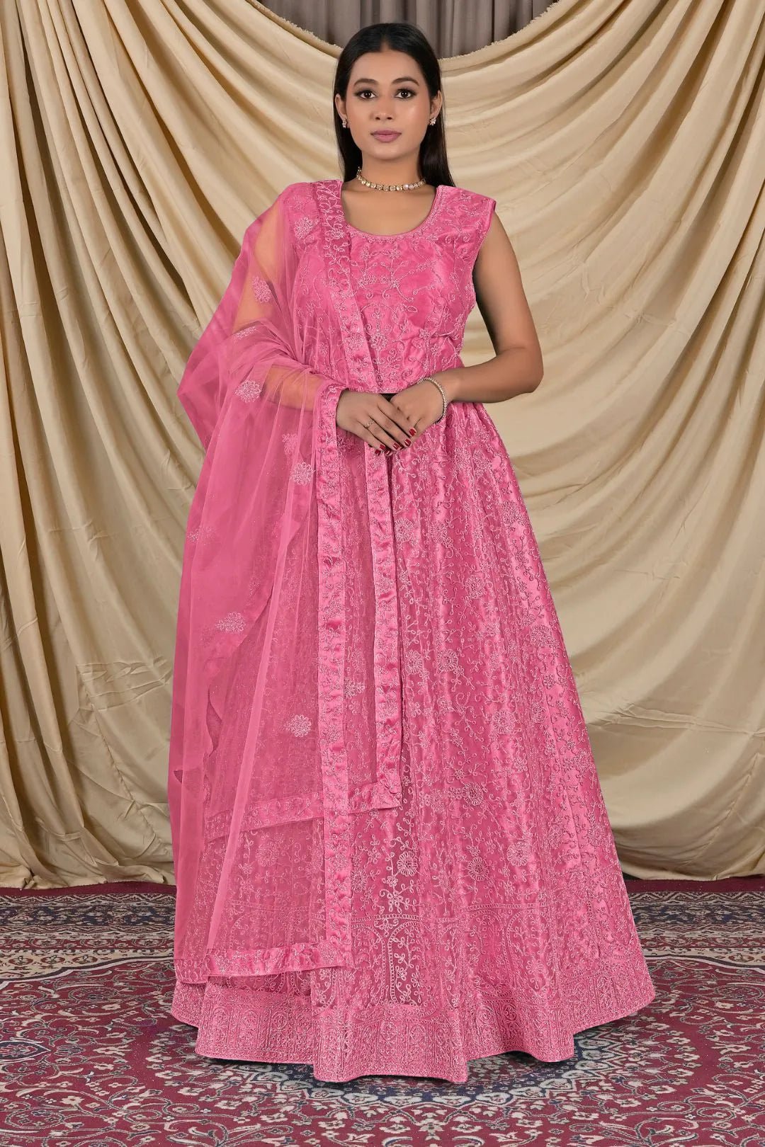 Pink Net Readymade Lehenga Choli For Girls - Gajiwala