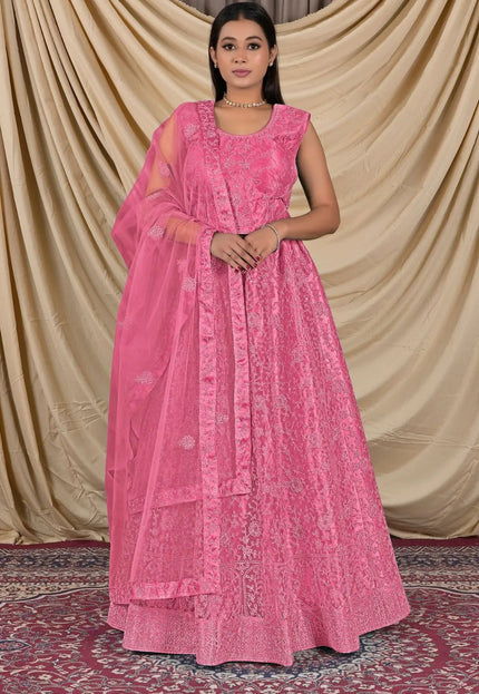 Pink Net Readymade Lehenga Choli For Girls - Gajiwala